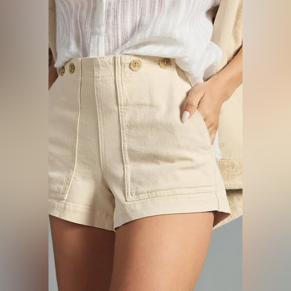 Pilcro Anthro The Kit High-Rise Utility Shorts in Cream Sz 32 Summer Boho Baggy